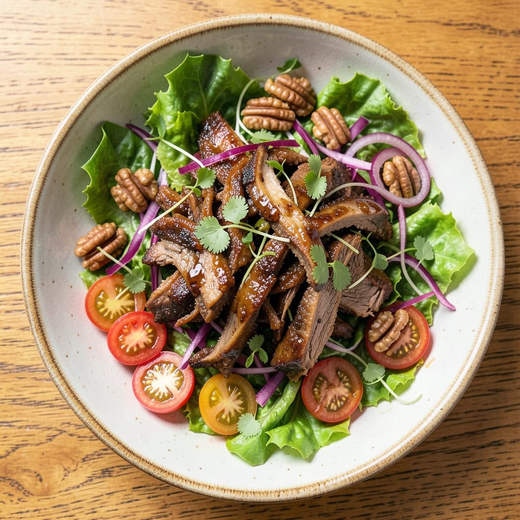 BBQ Pork Salad Recipe: Smoky-Sweet Cubes Over Crunchy Greens
