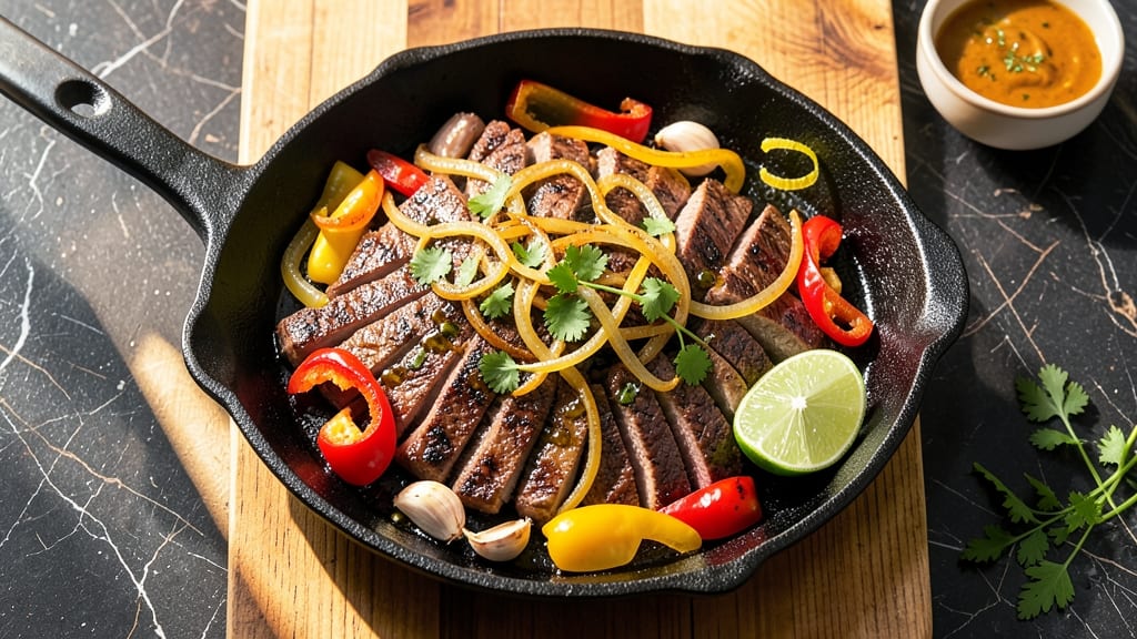 Mexican Pork Fajitas Recipe: Sizzling Skirt Steak with Charred Peppers