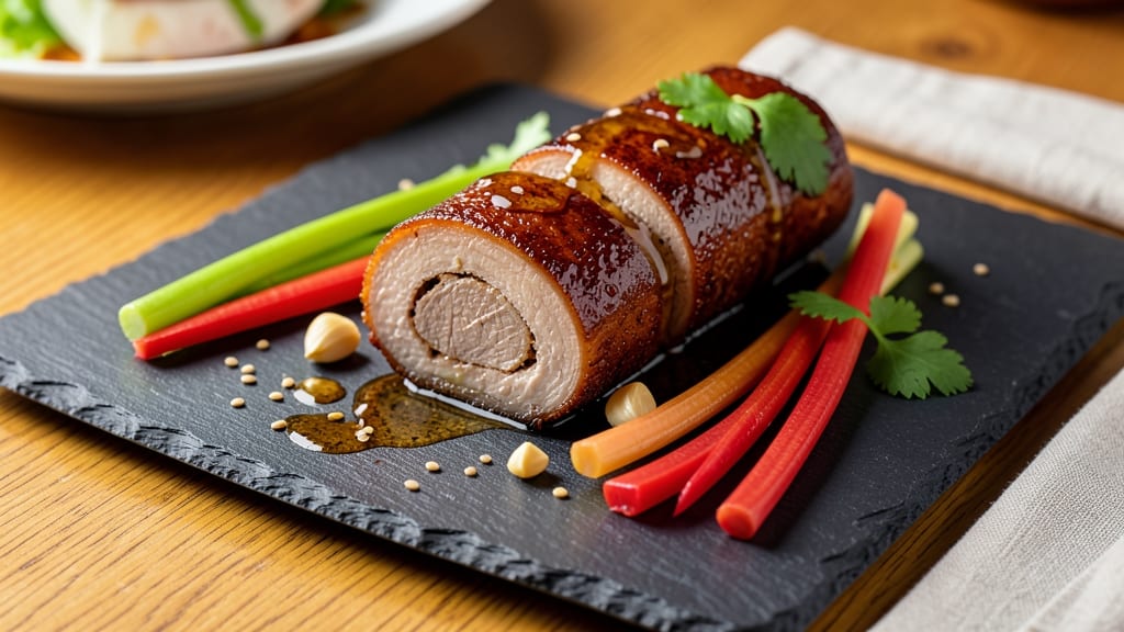 Asian Pork Roll Recipe: Crispy Celery Crowns Over Sweet Soy Glaze