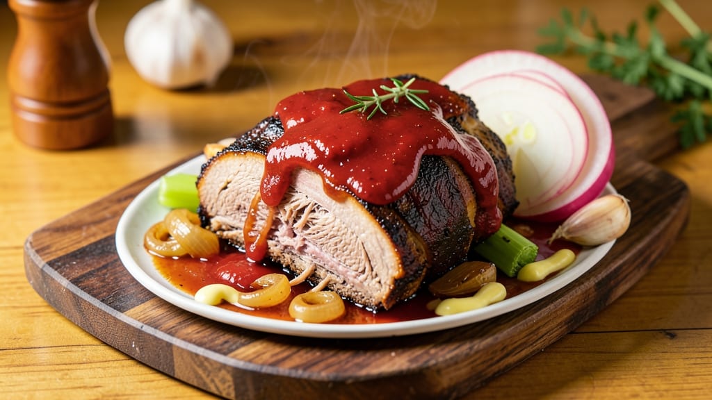 Franklin BBQ Pulled Pork Recipe: Smoky Celery Crown Crunch Over Tangy Onion Gravy