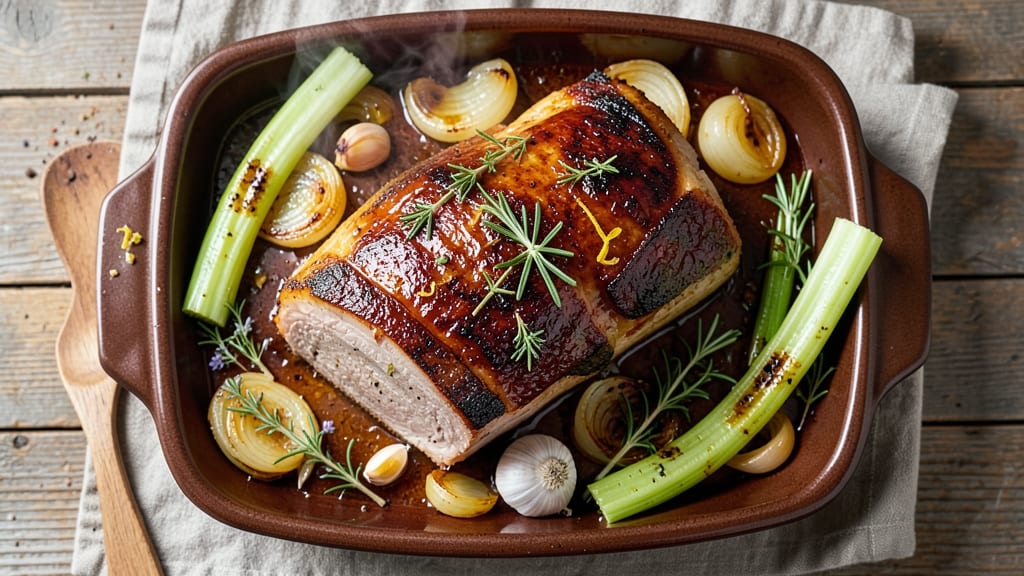 4-Pound Pork Roast Recipe: Juicy Pink Hearts With Celery Crown Crunch