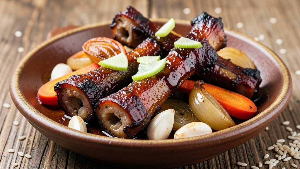 Asian Pork Neck Bones Recipe: Braised Until Fall-Off-Tender With Celery Crown Crunch