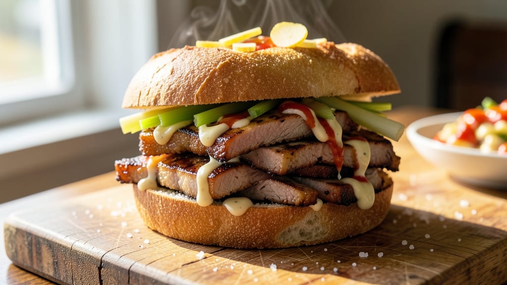 Asian Pork Sandwiches Recipe: Crispy Celery Crowns Over Smoky Lime Gravy