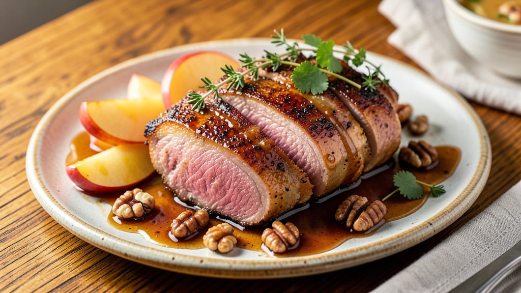 Apple Bourbon Pork Loin Recipe: Sweet-Spiced Glaze and Crispy Celery Crowns